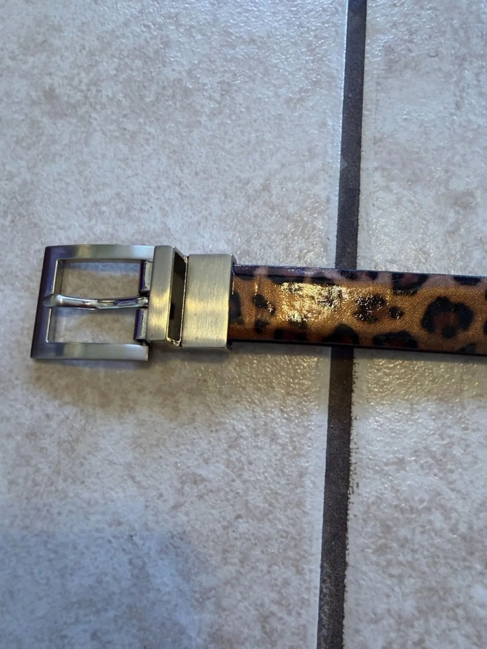 Leopard Print Women's Leather Belt - Brown